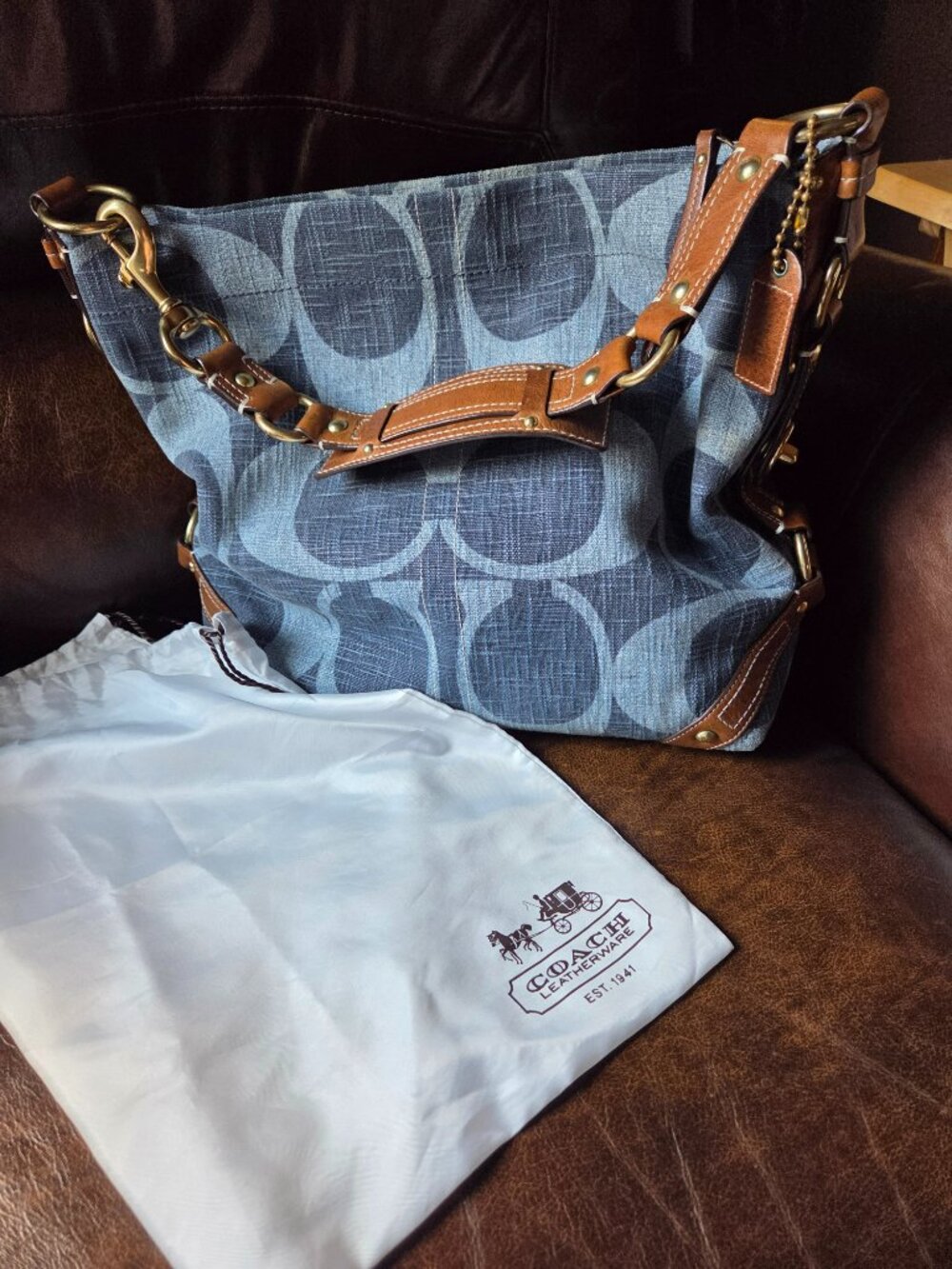RARE Coach 10794 vintage y2k denim Carley Carly tonal blue hobo bag
